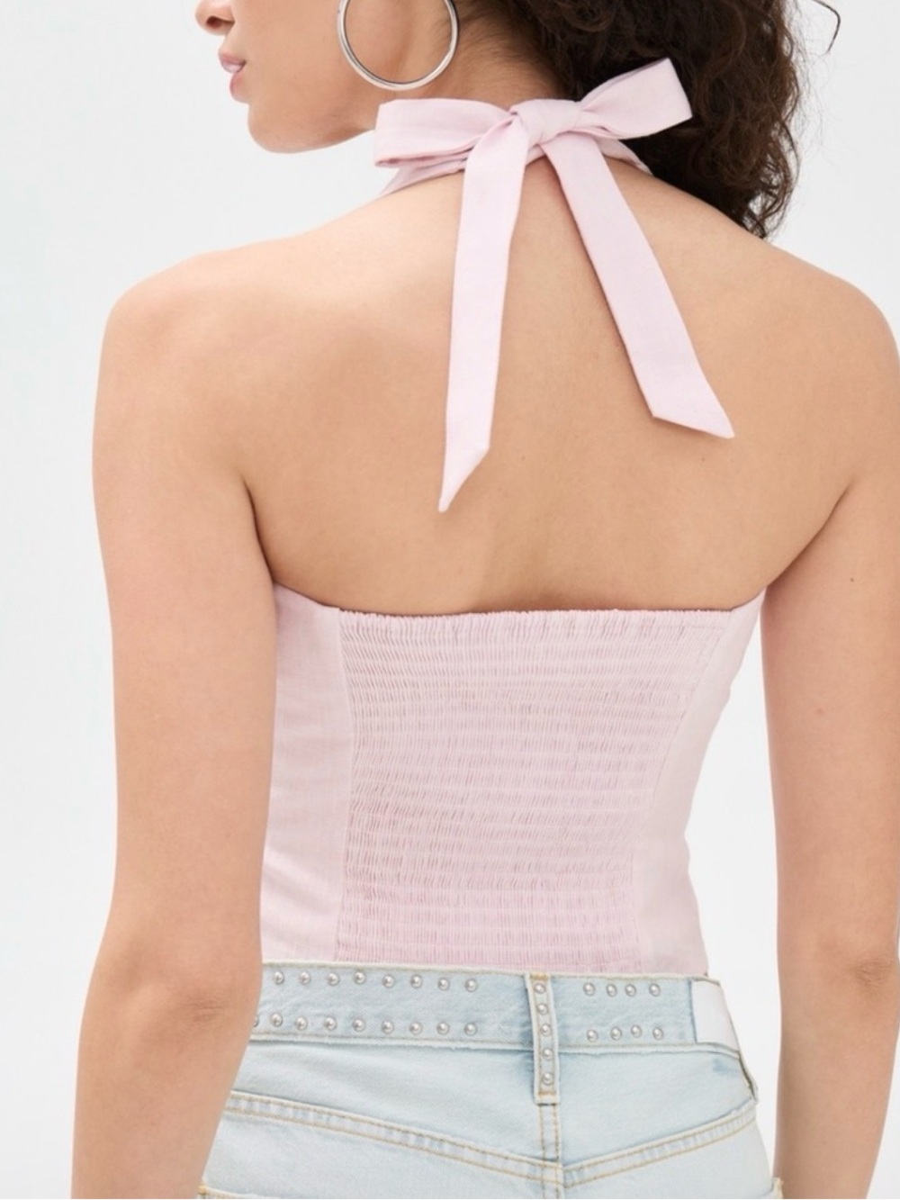 Reformation Pale Pink Square-Neck Halter Crop Top - Picture 2 of 4